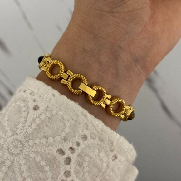 SKU:0478 cute gold mini watch bracelet with brown natural stones Stainless steel main image 5